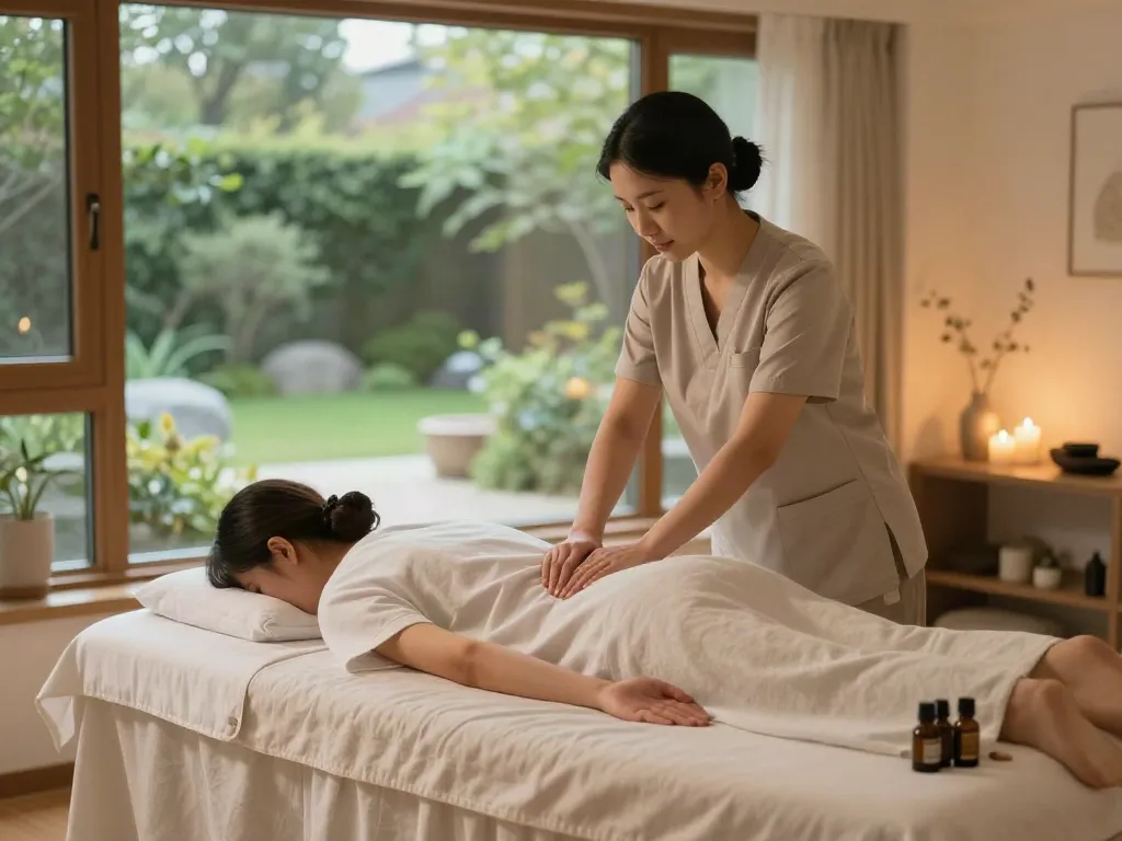 Relaxing home massage scene reflecting the comfort of 영등포출장안마 therapy.